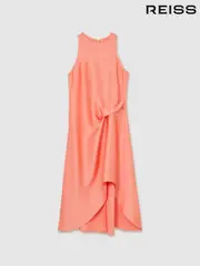 Reiss Coral Micah Satin Drape Tuck Midi Dress (F85182) | $125