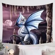 Fantasy Art Violet Stalactites Cave Dragon Tapestry