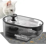 PAPIFEED Cat Water Fountain + Stainless Steel Tray + 1 Silicone Mat - 84oz/2.5L Cat Drinking Water Fountain-Automatic Pet Fountain for Multiple Pets, LED Light - Black