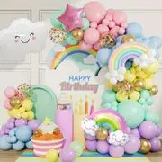 136Pcs Macaron Coloured White Cloud Balloon Arch Set For Birthdays Baptisms And General Celebrations Without Electricity