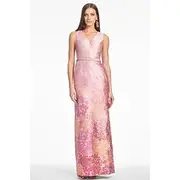 Pink Column Evening Gown Elegant Dress Formal Wedding Floor Length Sleeveless V Neck Belt / Sash Satin with Floral Print 2025