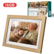 10.1-Inch Wooden Frame WiFi Digital Photo Frame - 16GB Storage, IPS Touchscreen,