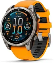 Garmin fēnix® Premium AMOLED Multisport GPS Smart Watch, 8-47 mm, Sapphire and Long Lifespan, Built-in LED Flashlight, Titanium with Orange and Graphite Band