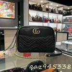 巴黎免稅店代購✈GUCCI GG MARMONT 黑色 W紋 牛皮 口袋 金釦 相機包 肩背包 443499