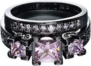 [VPbao] 2pcs Women 18K Stainless Steel Set Cubic Zirconia Promise Rings Pink