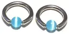 Two 10g 1/2 VCH Blue Cat Eyes Captive Ring Outer Inner Labia 316L Surgical Steel