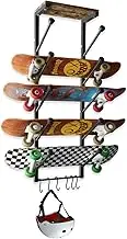 Koutemie Skateboard Rack Wall Mount with Five-Layer Skate Board Stand for Storage Longboard Deck Organizer, Skateboard Wall Display Hanger Holder with 6 Hooks for Home or Garage