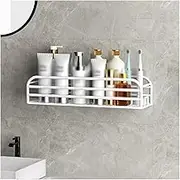 Shower Storage Rack Toilet Storage Rack Single Layer Metal Toiletries Storage Rack Kitchen Wall Mounted Metal Storage Rack No Punching Shower Caddy(White,Small)