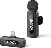 BOYA V1 Wireless Lavalier Microphone Lightning for iPhone 14/13&iPad, 100m Wireless Range, All-in-one, Noise Reduce, 9H Battery Life&Omnidirectional Mic for Vlogging Video Youtube Podcast TikTok