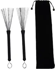 COOPHYA 1 Pair Retractable Wire Drum Brushes Stainless Steel Drum Stick Brushes with Handle Velour Storage Bag for Jazz and Acoustic Drummers
