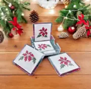 Handmade Poinsettia Coasters – Set of 4 with Decorative Holder