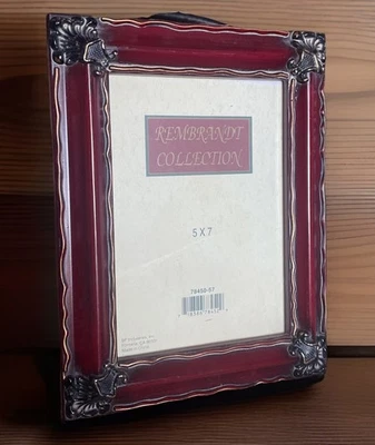 Vtg REMBRANDT Picture Photo Frame Red Wood Tone Gold Accents Ornate 5x7” Velvet