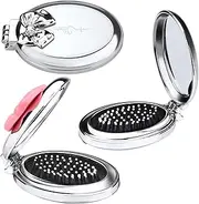 Yitexin 3 Pack Travel Size Folding Hair Brush with Pocket Mirror, Foldable Small Hairbrush for Women Men, Compact Paddle Brush Air Cushion Comb for Detangling Massage (Bowknot, 2 Colors)