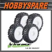 LOUISE RC 1/8 BUGGY BULLDOZE OFFROAD TYRES WHEELS X 4 WHITE AE HPI KYOSHO 324SW