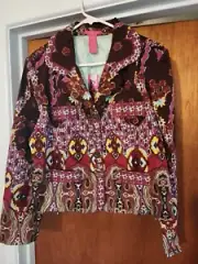 NWT Y2K Thalia Sodi Jacket Button Blazer XL Purple Aqua Geometric Western VTG