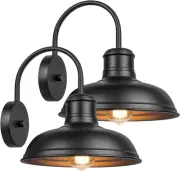 Outdoor Wall Lights, 2-Pack Black Wall Sconces, Farmhouse Gooseneck Barn Lights
