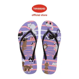 【havaianas 哈瓦仕】拖鞋 童鞋 兒童 夾腳拖 貓咪 巴西 Kids Slim Pets 紫色 4132567-9053K(哈瓦士)