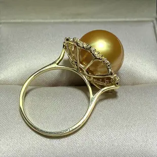 眾誠優品 珍珠飾品南洋金珠戒指18k金海水珍珠復古風蕾絲珍珠戒指菲律賓珍珠戒指5．6 ZZ2498