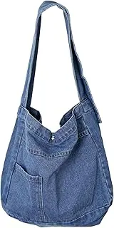 [Fumwase] Denim Shoulder Bag Denim Crossbody Bag Denim Tote Bags Women's Retro Large Canvas Shoulder Bag Casual Style Lightweight Bag