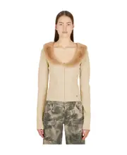 scoop-neck knitted cardigan L Nude