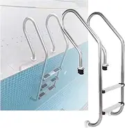 Swimming Pool Ladder,2 Steps Swimming Pool Stainless Steel Pedal Step with Curved Handrails,Swimming Pool Stairs for Indoor Outdoor Pool(Pre-Buried,2-Steps1.0mm)