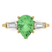 2.5 Pear Baguette 3 Light Sea Green Promise engagement Ring 14k Yellow Gold