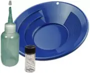 Sluice Monkey 10" Blue Gold Pan with a 3oz Sniffer Bottle & Glass Vial