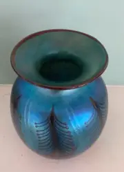Iridescent Blues Art Glass Vase Peacock Feathers Saul Alcaraz OOAK stunning FS
