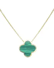 Italian Gold 14K Malachite Clover Necklace