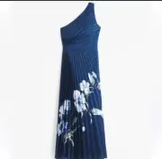 NEW A&F Giselle Pleated One-Shoulder Maxi Dress Navy Floral XXS Ambercrombie