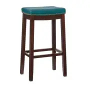 Linon Home Decor Bar Stool 32.25" Backless, Blue Faux Leather Seat, Dark Brown