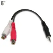 0.5FT 3.5mm 1/8" Stereo Male to Dual RCA Female Audio Cable Cord Nickel Black