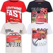 [Disney] Cars Lightning McQueen Boys 4 Pack T-Shirt for Toddler and Big Kids - Red/Grey/White/Black