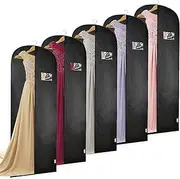 [Vision Bags] Dress Bags Covers Long, Pack of 5 Black Garment Bags, 63" Long Dress Covers Garment Bags with Zip, Breathable Dustproof Clothes Cover Protector Bags, Full Length Dress Bags for Storage and Travel