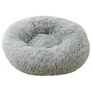 Pet Dog Cat Calming Bed Warm Soft Plush Round Nest Comfy Sleeping Kennel Cave - Light Grey