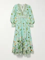 [Camilla] Camilla - Crystal-embellished Printed Silk Crepe De Chine Maxi Dress - Turquoise - x large x large Blue