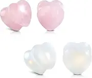 [JESMODA] 4PCS Ear Plugs Natural Stone Ear Gauges Double Flared Expander Rose Quartz Opal Stone Stretcher for Ear Heart Shape Set Body Piercing Jewelry Earrings for women and men 2G-5/8inch