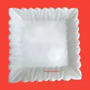 Decorative Square Shape White Marble Ruffle Wave Ribbed Fruit Bowl/Tray for Home