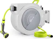 Retractable Garden Hose Reel, 30+2m Water Hose Reel Wall Mounted with 10 Pattern Nozzle, UV Resistant Double Shell, Slow Return System/Any Length Lock/180°Swivel Bracket