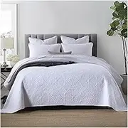 100% Cotton Quilt Set Lightweight King Queen Bedspread Cozy Bedding Coverlet 3-Piece with Pillowcase in White Disc for All Season(230x250cm+50x70cm x2)