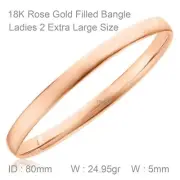 Bracelet Real 18k Rose Gold Filled Solid 5mm Ladies 2X Large Sz 80mm Bangle