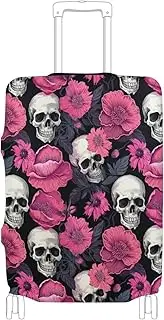 [Joisal] Funny Skulls Pink Flowers Suitcase Covers Fit 18-32 Inch Suitcase Protector, Funny Skulls Pink Flowers, M 22-24 in