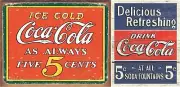 Coca Cola Coke Delicious 5 Cents Vintage Retro Wall Decor Metal Tin 2 Sign Lot