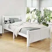 Artiss King Single Bed Frame Platform Wooden Timber Frames Beds Base Bedroom Room Decor Home Furniture White with Reinforced Bracket Support for Kids, Toddler and Adult, Modern Design