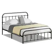 ALFORDSON Metal Bed Frame Double Size, Minimalist Bed Platform with Reinforced Steel Frame, Industrial Railing-Style Mattress Foundation with Ventilated Design & Rust-Resistant Finish, Black