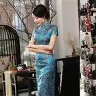 Lovely Satin Cheongsam Qipao Dress with Unique Split Design and Embroidery