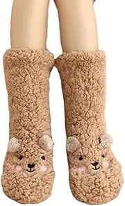 [AKAMAS] 1 Pair of Bear Cuddly Socks, Thick House Socks, Winter Socks with Non-Slip Nubs, Warm Plush Socks, Cosy Soft Beautiful Thickness, Non-Slip Socks for Home, Cartoon Animal Socks Gifts