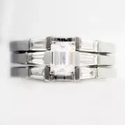 2.00 CT Emerald and Baguette Cut Diamond Bridal Ring Set 18k White Gold GIA