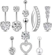 [UICCVOKK] 8 Pcs Belly Button Rings Belly Button Piercing, Belly Button Bars Belly Bars Set, Hypoallergenic Belly Ring, Navel Bars Set for Women, one size, Copper, No Gemstone
