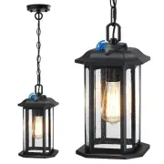 13.4'' Dusk to Dawn Outdoor Pendant Lights for Porch, Black Hanging Porch Lig...